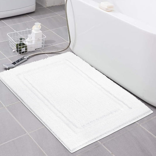 Super Soft Small Bathroom Rugs 16X24 Inch Non Slip Washable Bath Rugs Microfiber Bath Mats for Bathroom Floor Tub Shower Vanity Sink Decor Accessories, White 1'4" X 2'