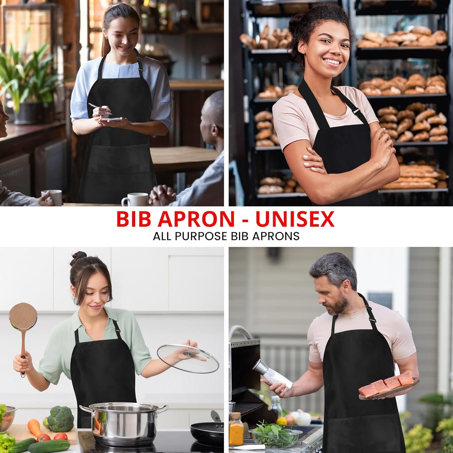 10 Pack Bib Apron Adjustable with 2 Pockets, Water and Oil Resistant, Cooking Kitchen Chef Apron for Women Men