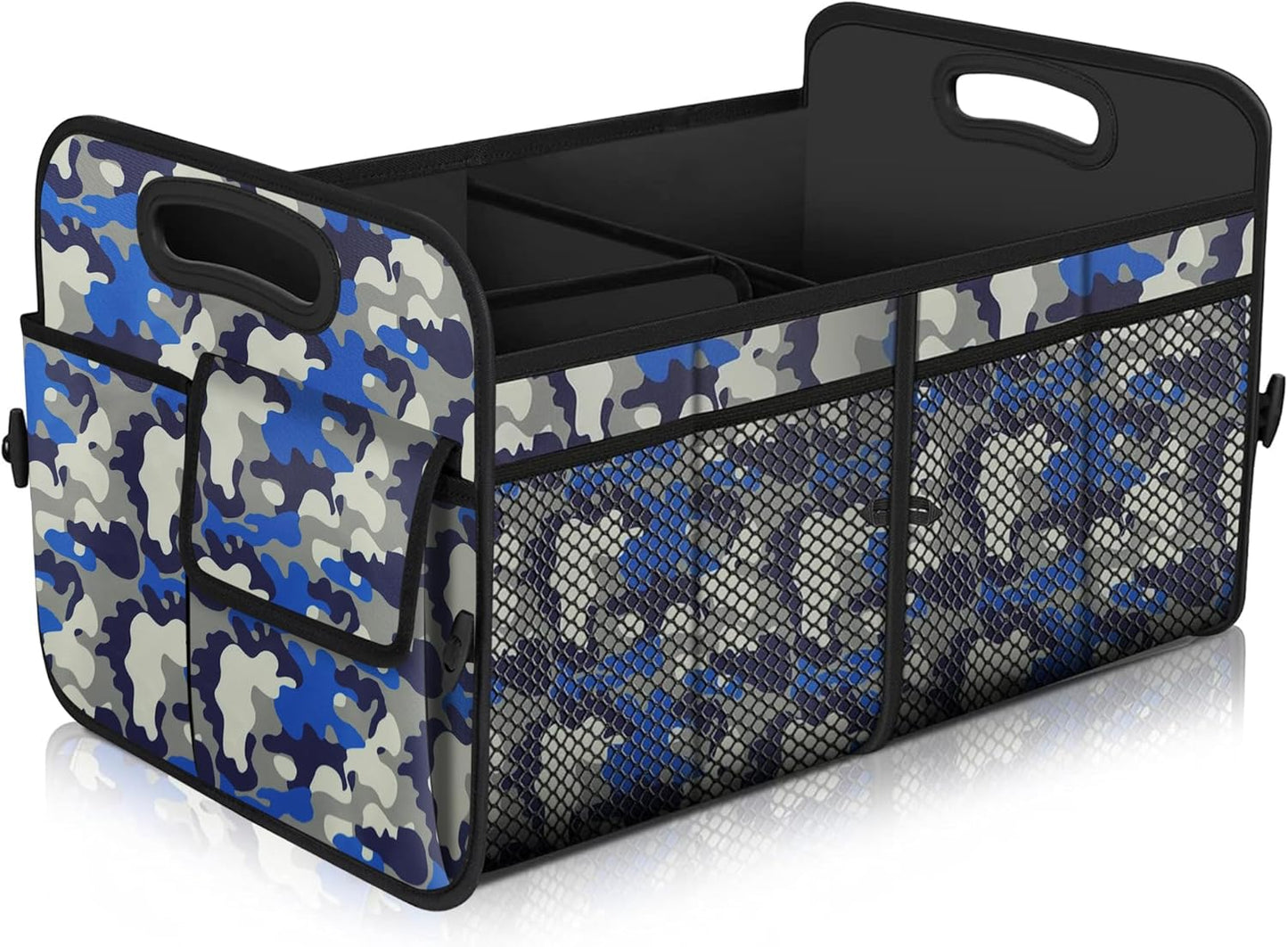 Car Trunk Organizer with 72L Large Capacity Waterproof Collapsible and 11 Pockets, Trunk Organizer for Car Suv/Jeep/Sedan, Large Size, Blue Camouflage