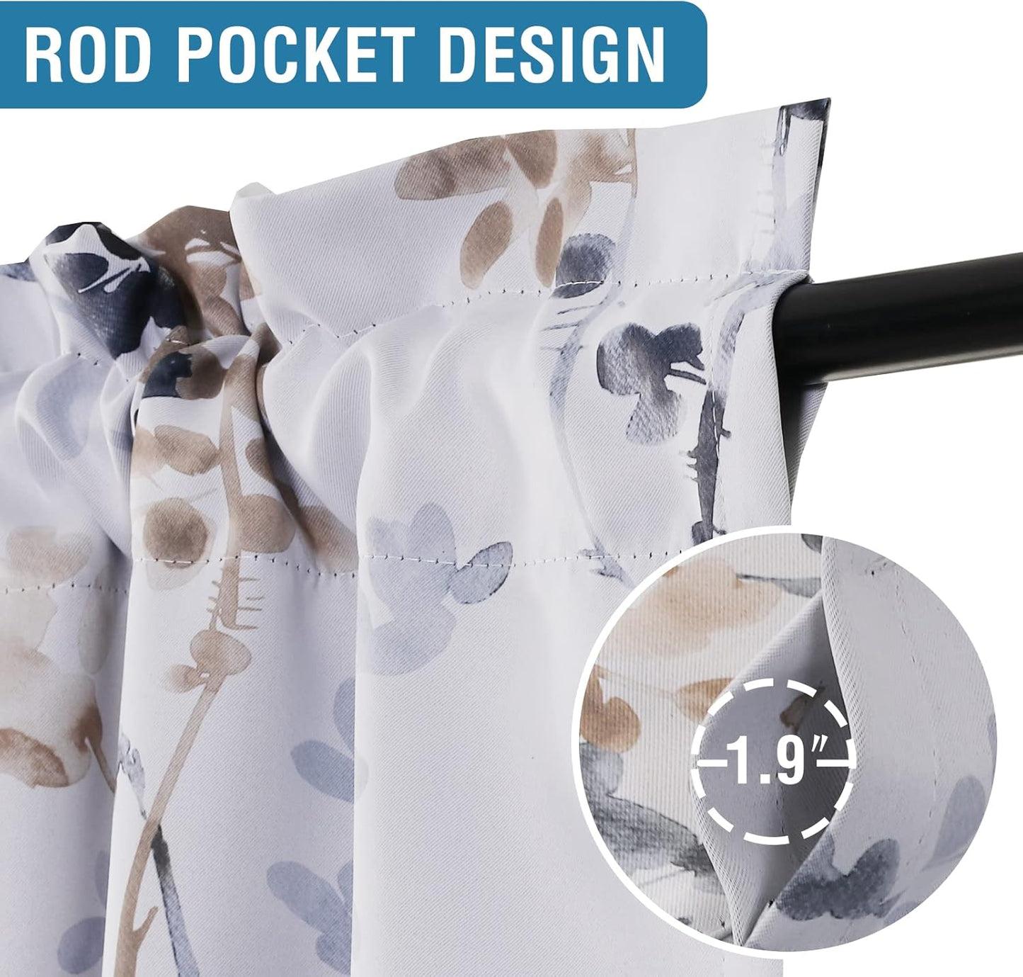 Valance for Kitchen Windows/Bathroom/Living Room/Bedroom Blackout Window Valance Thermal Insulated Rod Pocket Valance Curtains, 52" W X 18" L, 1 Panel, Bluestone and Taupe