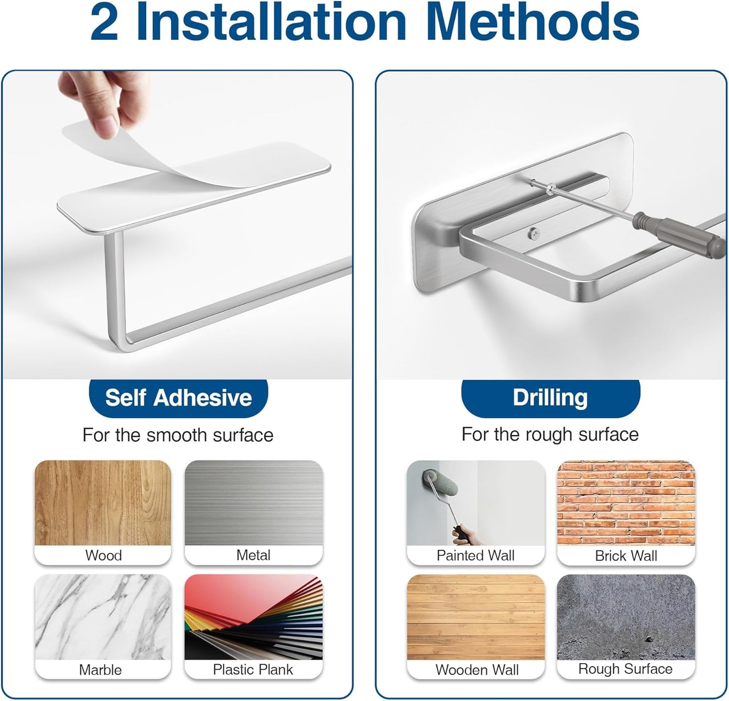 Paper Towel Holder under Cabinet - Both Available in Adhesive and Drilling - Upgraded Aluminum Paper Towel Holder Wall Mount - Kitchen Towel Holder