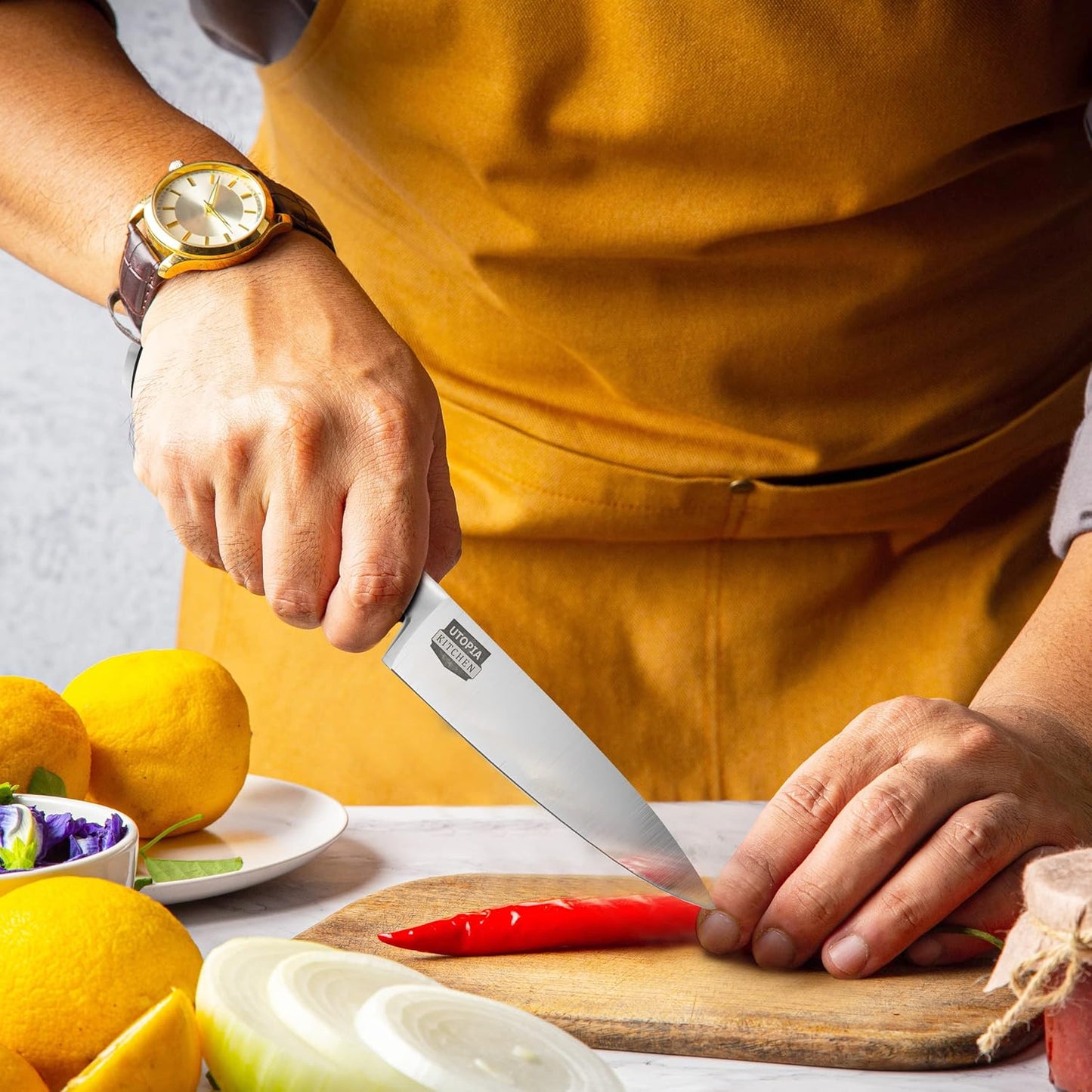 8 Inch Chef Kitchen Knife Cooking Knife Carbon Stainless Steel with Sheath and Ergonomic Handle Chopping Meat for Professional Use Black