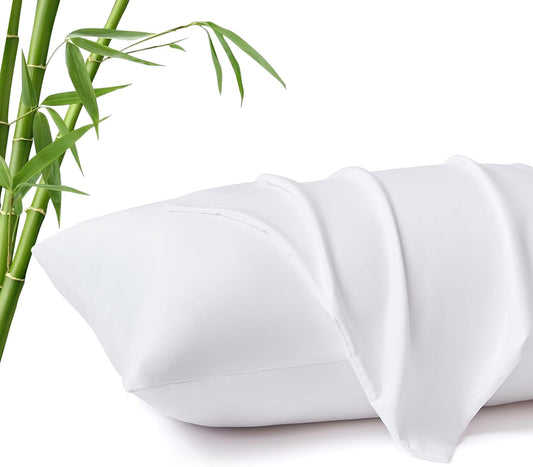 2 Pack Pillowcase Standard Size, Polyester & Rayon Derived from Bamboo Cooling Pillow Cases for Hot Sleepers, Breathable & Moisture Wicking, Soft Envelope Pillow Cases (White, 20"X26")
