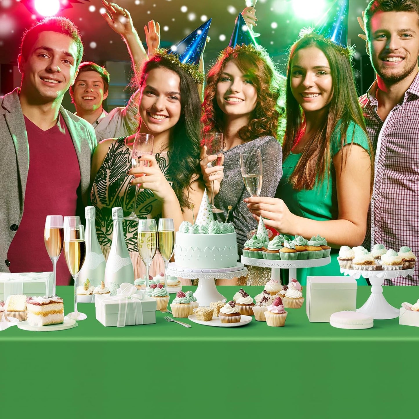 Set of 4 Dark Green Rectangle Tablecloths, 54x72" Solid Color Waterproof and Spillproof Disposable Plastic Covers, Durable Table Linens for Dining, Buffets, Picnics, and Outdoor Events