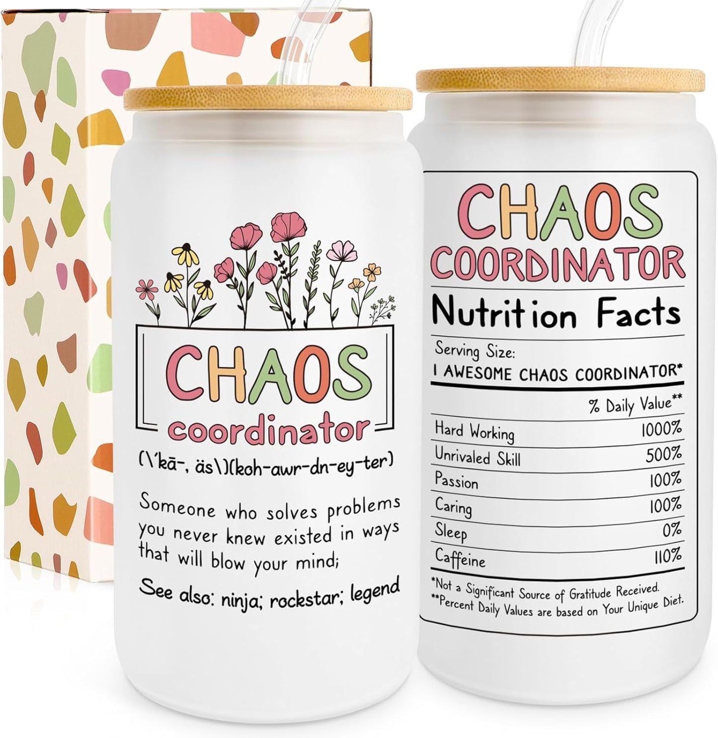 Thank You Gifts for Chaos Coordinator, Boss Lady Gifts for Women, Teacher Appreciation Gifts, Inspiration Work Gifts for Coworkers, Employees, Manager, Nurse on Birthday Christmas - 18 Oz Can Glass