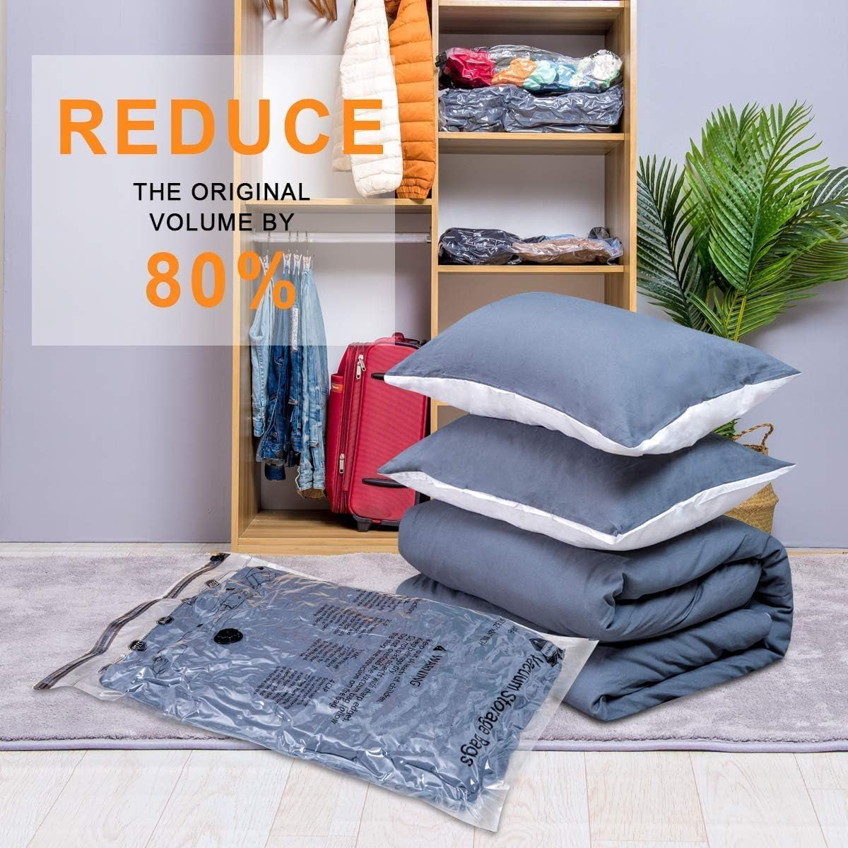 6 Large Vacuum Storage Bags,Plastic Packaging Bags,Space Saver Sealer Compression Bags for Blankets, Comforters, Pillows, Clothes Storage