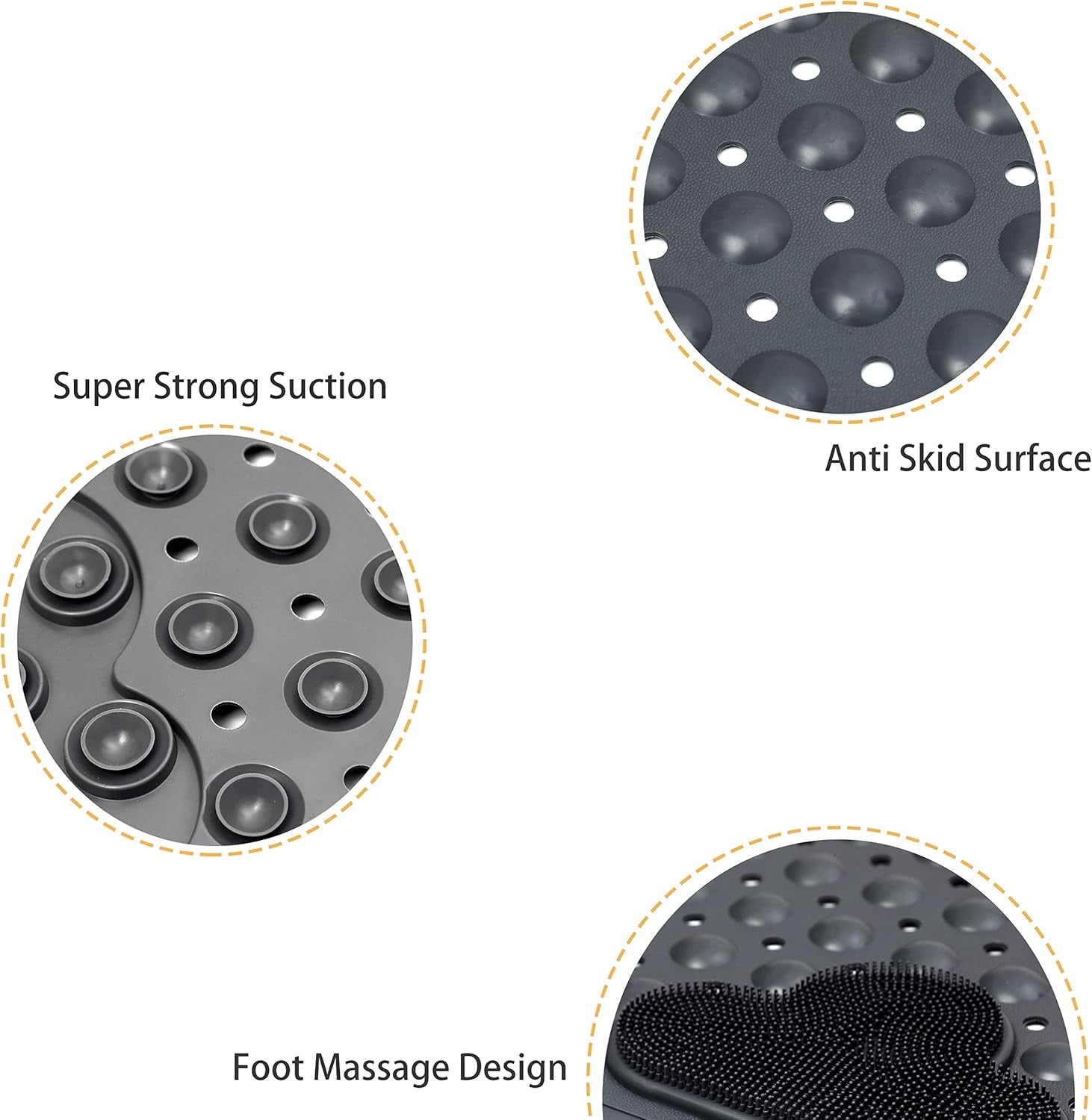 Bath Tub Mat Shower Mat Non Slip Bathtub Mats with Suction Cups Bath Mat for Tub Bathroom Mats 28" X 16" Machine Washable (Gray)