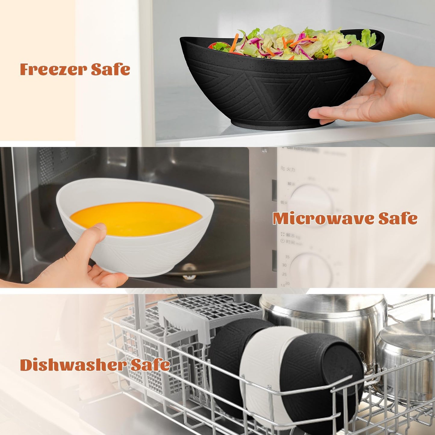 Wheat Straw Mixing Bowls Set - 6 Piece, Three Sizes (60 OZ, 26 OZ, 10 OZ), Microwave and Dishwasher Safe, Ideal for Salad, Snacks, and Cereal (Panda Color)