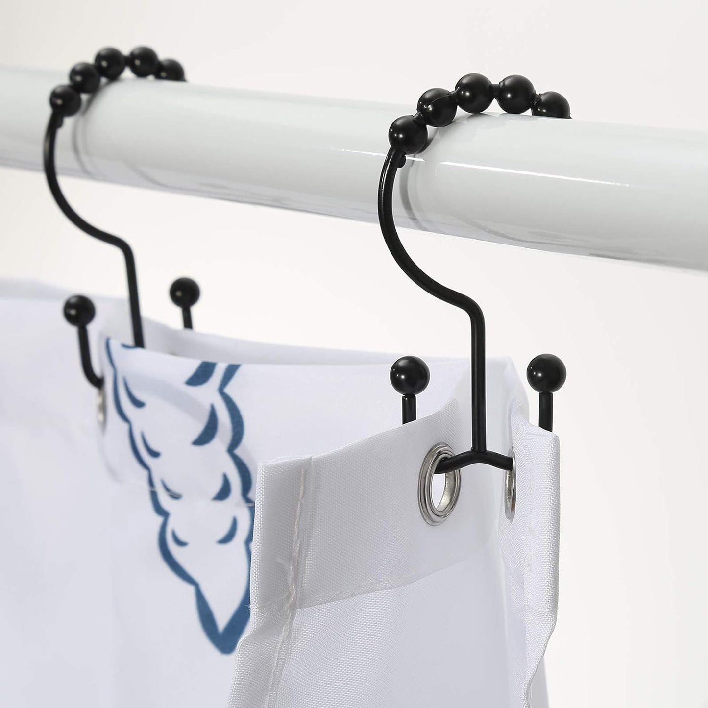 Shower Curtain Hooks, Shower Curtain Rings, Stainless Steel Black Shower Curtain Hooks, Shower Curtain Rings Rust Proof, Free Sliding Double Shower Hooks for Shower Curtain & Liners (Black)