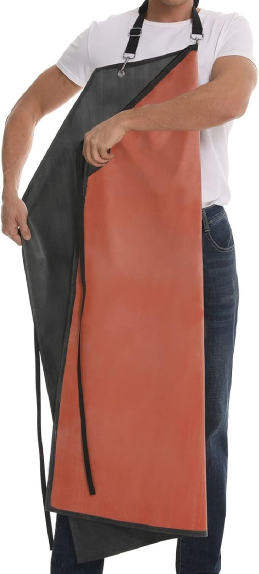 Thick Waterproof Rubber Black Vinyl Apron for Men 39" Heavy Duty Long Chemical Resistant Industrial Work Apron Adjustable Plastic Aprons for Dishwashing Butcher Dog Grooming Lab Work Cleaning Fish