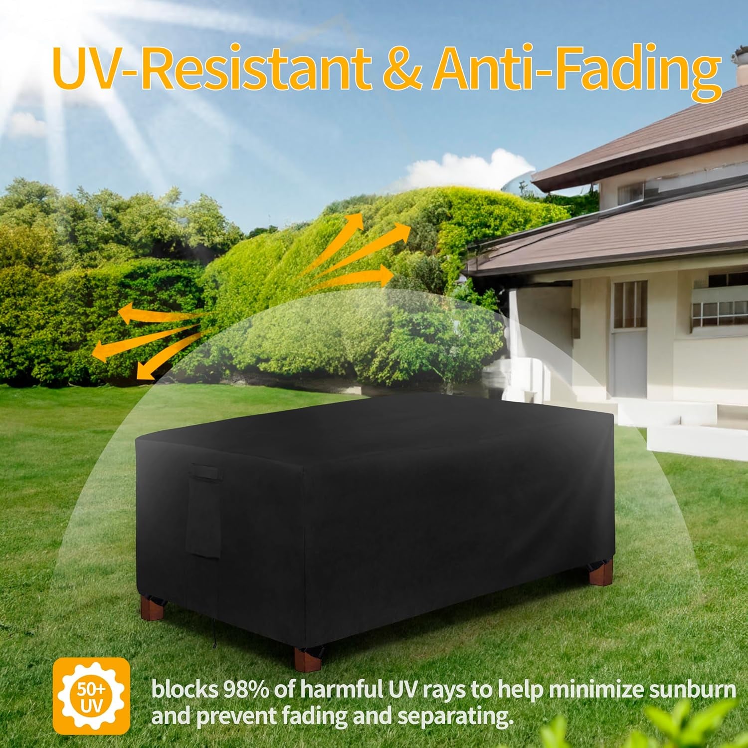 600D Heavy Duty Rectangular Table Cover UV Resistant and Waterproof Outdoor Lawn Patio Furniture Cover (72" Lx44 Wx23 H, Black)