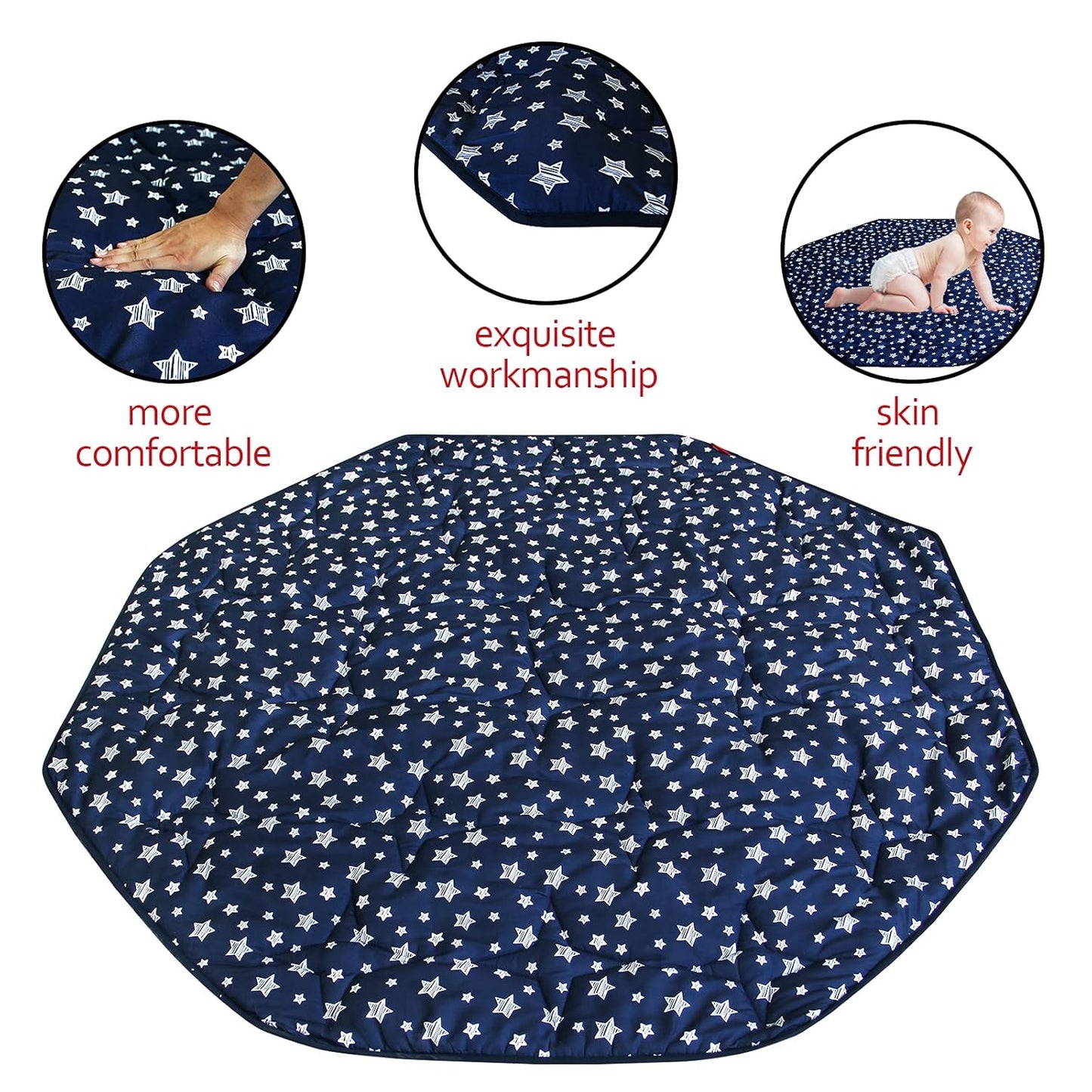 Playpen Mat 8 Panel Navy Fits for Regalo My Play Deluxe Extra Large Portable Play Yard, Non Slip Baby Octagon Playpen Mattress Pad, Navy Star Print Playard Pad