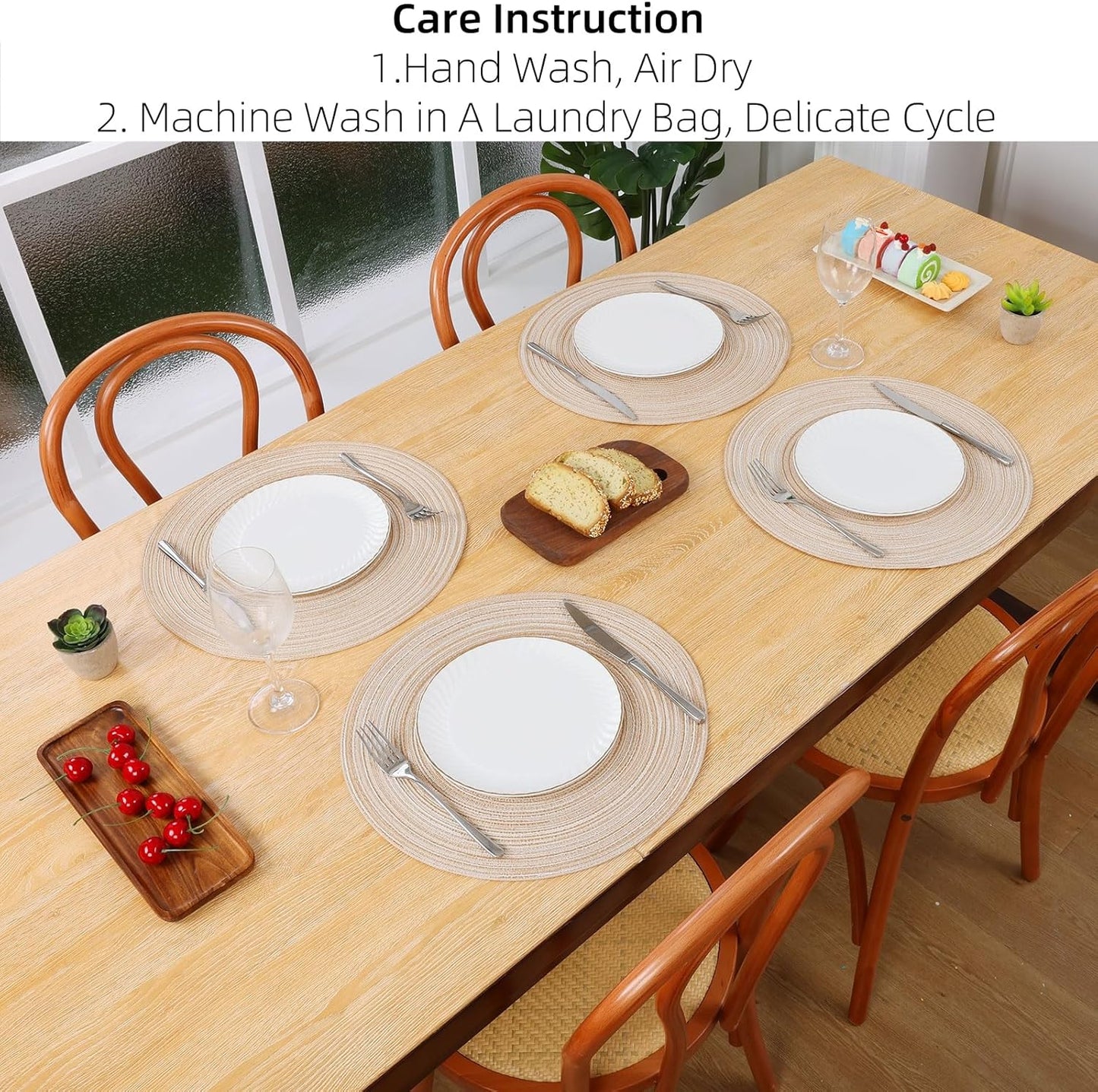 round Braided Placemats Set of 4 round Table Mats for Dining Tables 15 Inch Washable Kitchen Table Place Mats Indoor (Beige, 4)