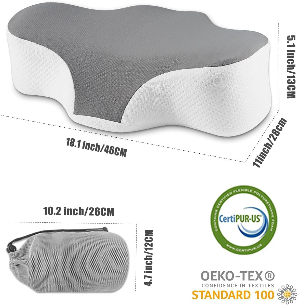Travel Pillow for Sleeping,Cervical Neck Support Pillow for Neck Pain Relief,Lightweight Ergonomic Memory Foam Camping Pillow,Portable Contour Pillows W/Travel Storage Bag,Cooling Cover