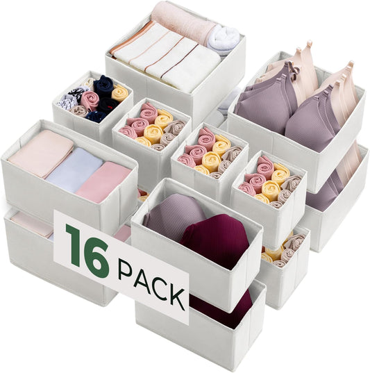 16 Pack Drawer Organizer Clothes, Dresser Drawer Organizers for Clothing Fabric Foldable Closet Organizers and Storage Bins for Baby Clothes, Nursery, Underwear, Bras, Socks