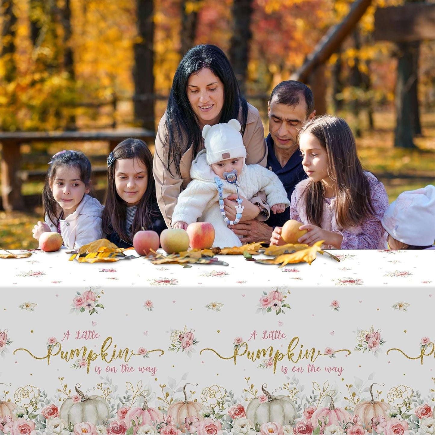 3Pcs 108X54Inch a Little Pumpkin Is on the Way Plastic Tablecloths, Floral Baby Girl Shower Tablecloth, Disposable Table Cover for Fall Baby Shower Gender Reveal Party Decorations