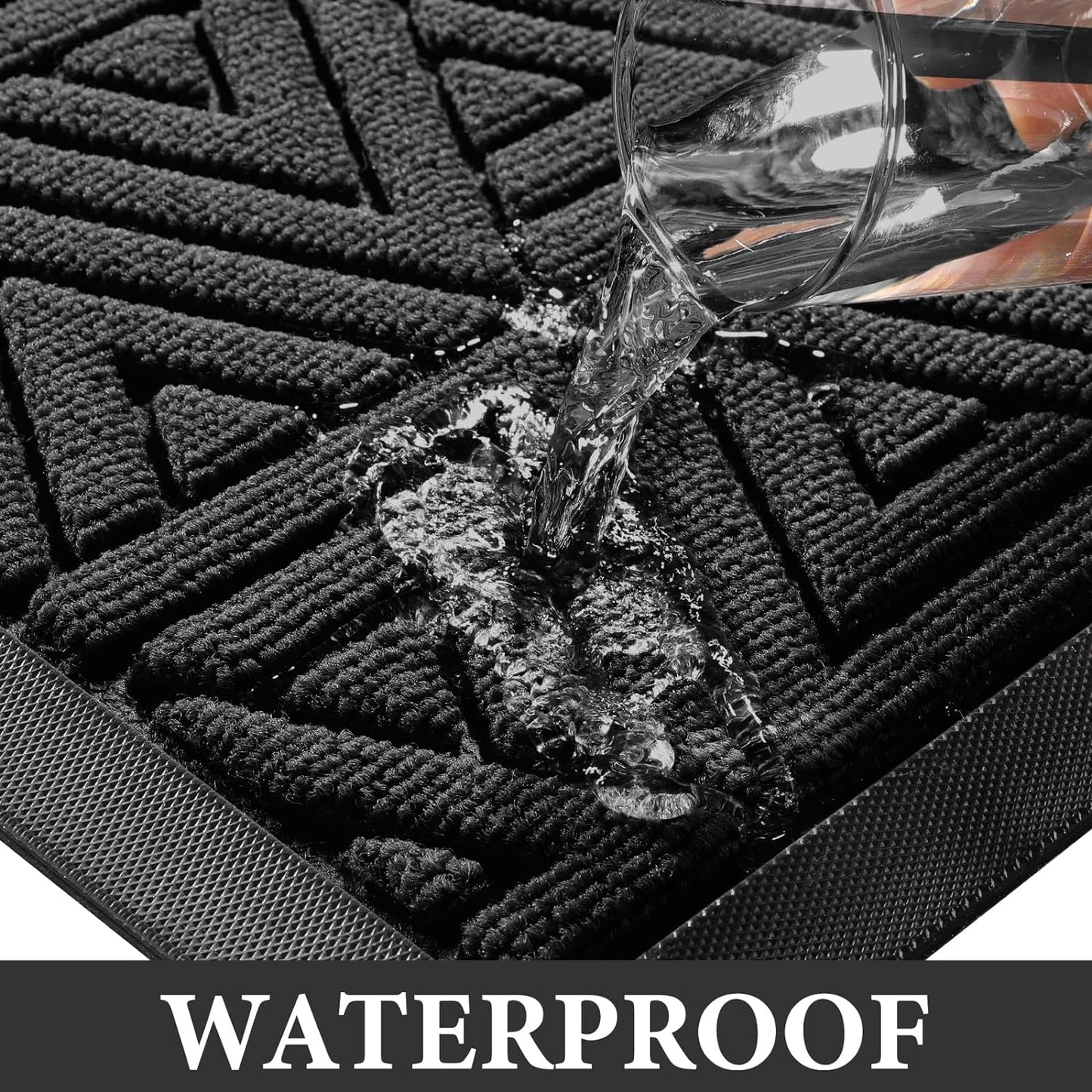 Outdoor Mats for Front Door, Waterproof All-Weather Door Mat outside Entrance, Heavy Duty Non-Slip Welcome Mat, Garage and Patio Indoor Entryway Doormat, Easy Clean, Black
