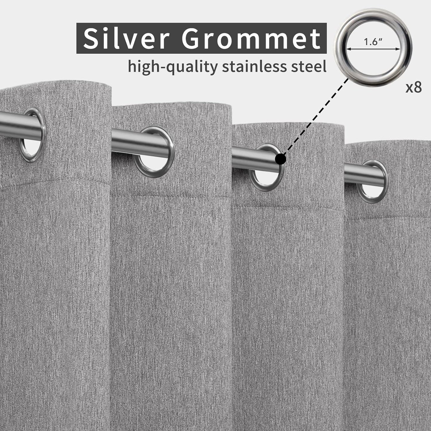Linen Look Outdoor Curtains Waterproof Windproof Porch Curtains, Soft Thicken Outdoor Privacy Curtains for Patio, Gazebo, Grommet Top and Tab Bottom Drape, 1 Panel, 54X84 Inch, Grey