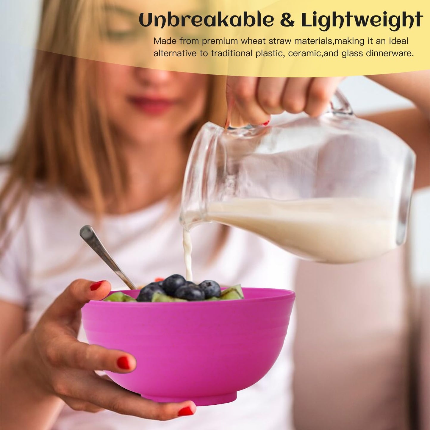 40-Piece Wheat Straw Dinnerware Set for 8 - Unbreakable Plastic Plates, Bowls, and Cups in Pink, Ideal for Outdoor Camping and Dining