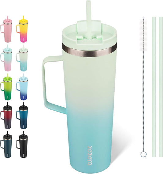 Insulated Tumbler with Handle, 30Oz Insulated Tumblers with Lid and Straw, Stainless Steel Metal Water Bottles, Coffee Travel Mugs, Cups, Mint