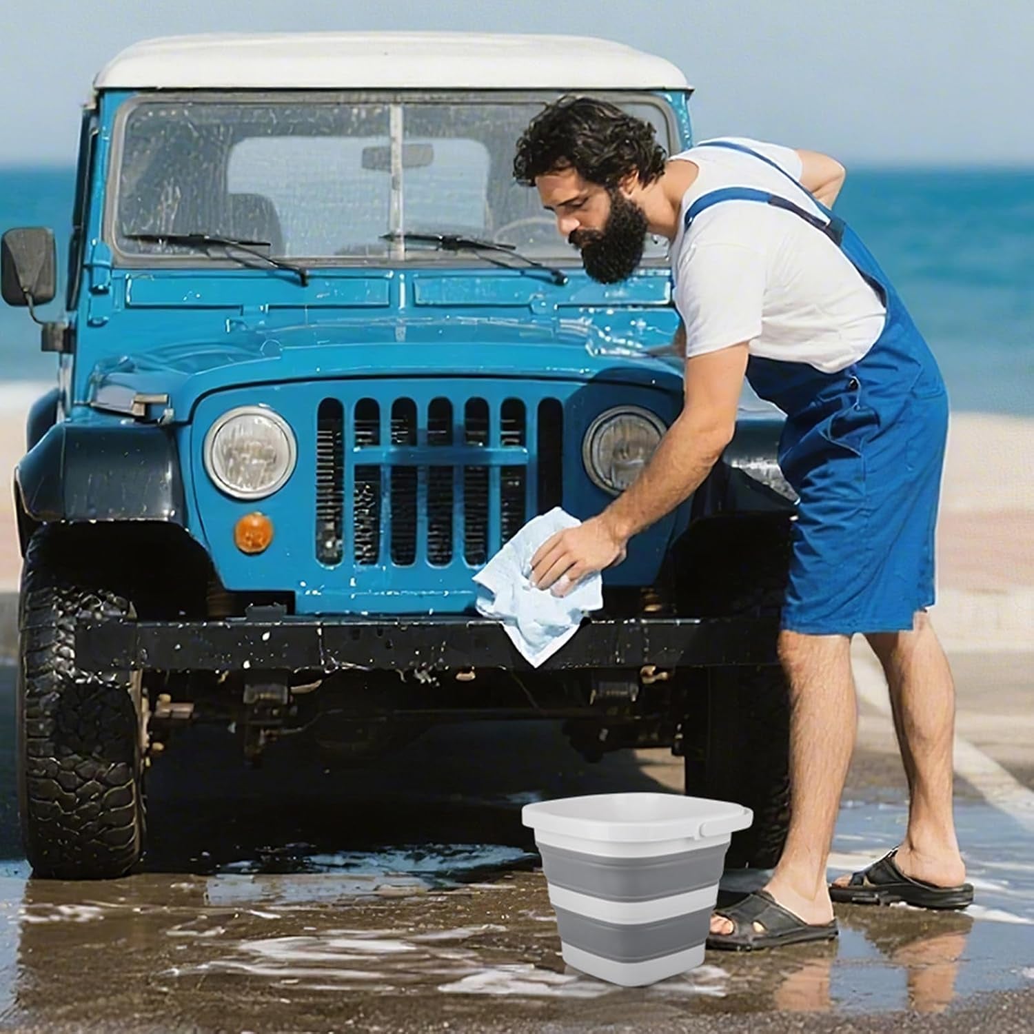 Car Wash Bucket 5L, Collapsible Bucket for Cleaning Supplies, Folding Mop Buckets Water Storage Containers for Camping Gardening Finishing Beach Outdoor RV Sink Wash Basin Ice Tub Swamp Emergency Prep