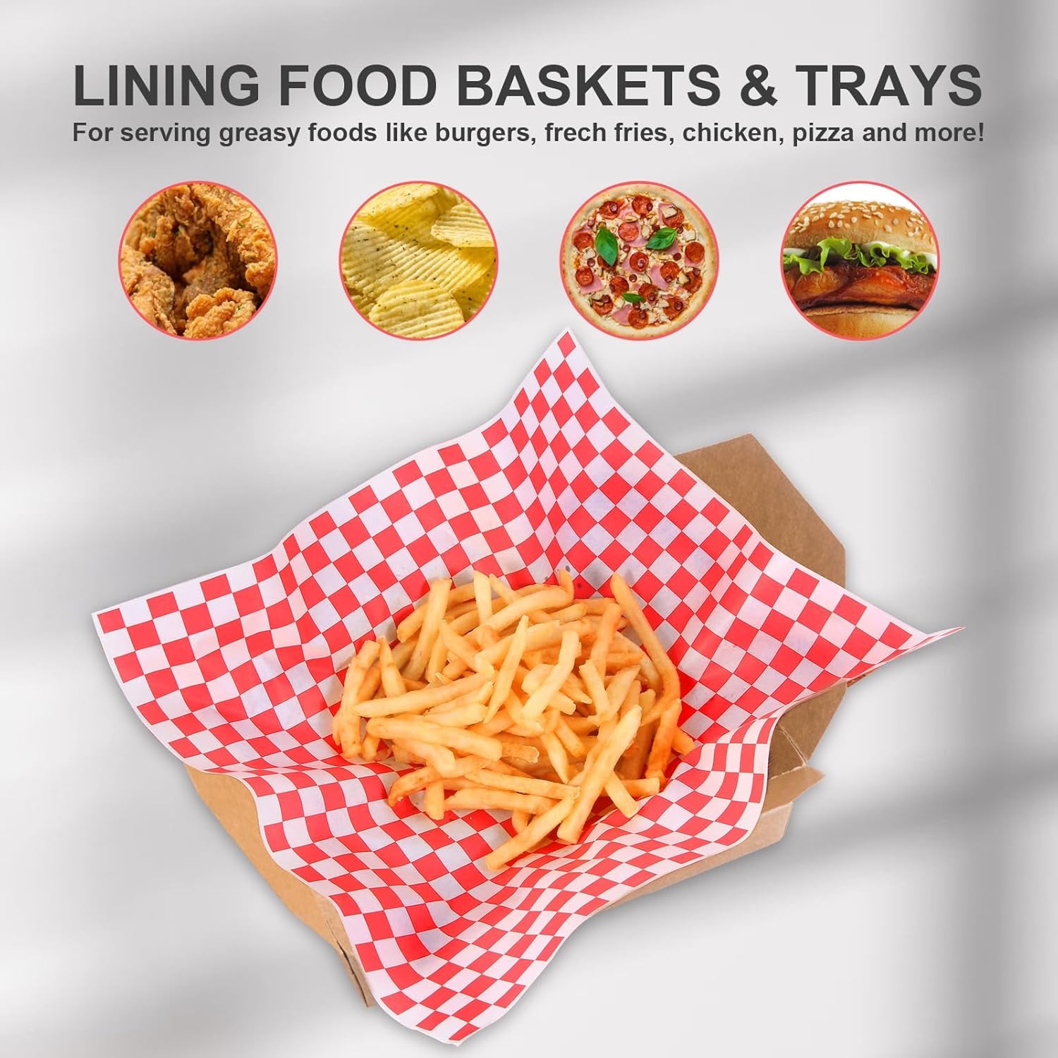 100Pcs Deli Paper Sheets 12X12", Premium Food Basket Liners, Grease Resistant Wax Paper Sheets for Food, Classic Checkered Sandwich Wrapping Paper for Party, Festival and Outdoors,