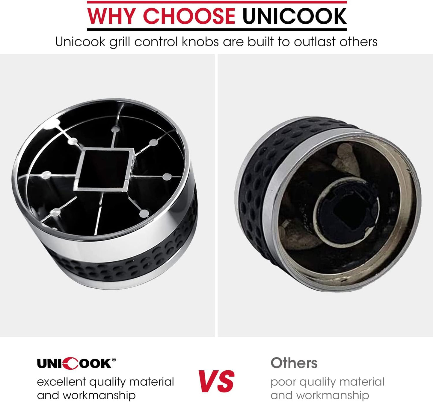 Grill Control Knob 4 Pack, Gas Burner Replacement, Chrome Plated Plastic with Nonslip Grip, Fits BBQ Gas Grills with D Shaped Valve Stem, Including 4 Knobs and 12 Adaptors