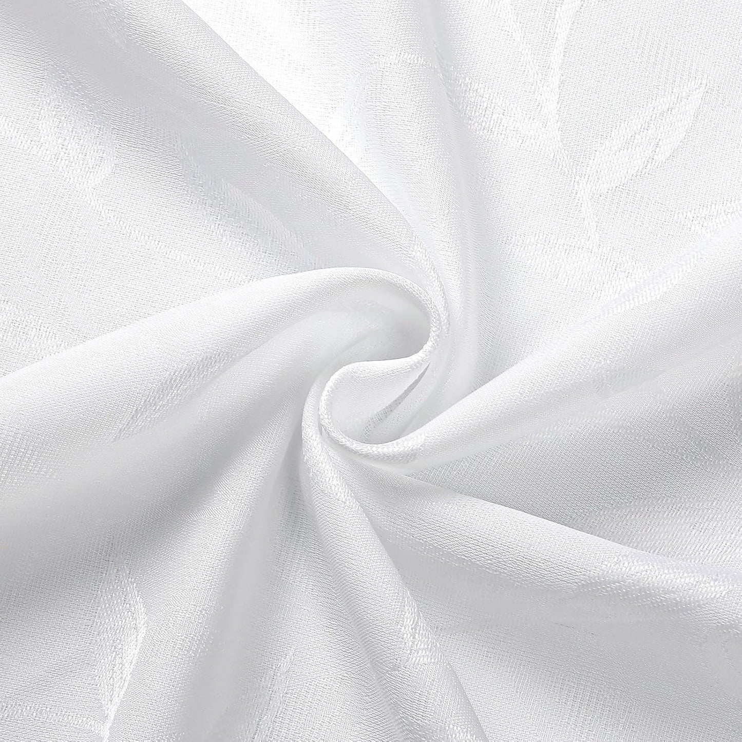 Mila White Kitchen Tier Curtains, 36 Inch Length, Semi Sheer Leaf Jacquard Textured Small Cafe Curtains, Light Filtering, Each 30Wx36L, 2PCS