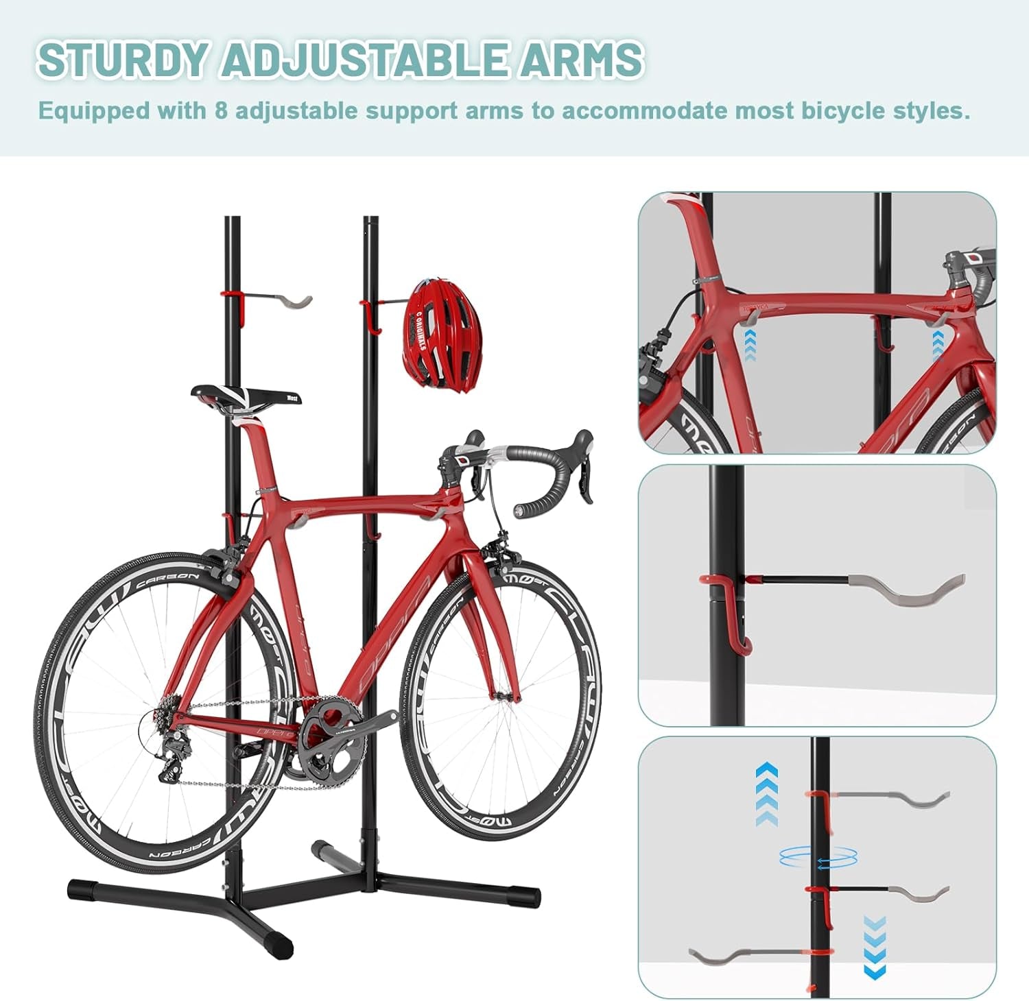 2-4 Bike Storage Rack Garage Max154Lbs, Freestanding Indoor Bike Rack with Adjustable Hooks, Vertical Bike Floor Stand for Road, Mountain and Hybrid Bike, Black