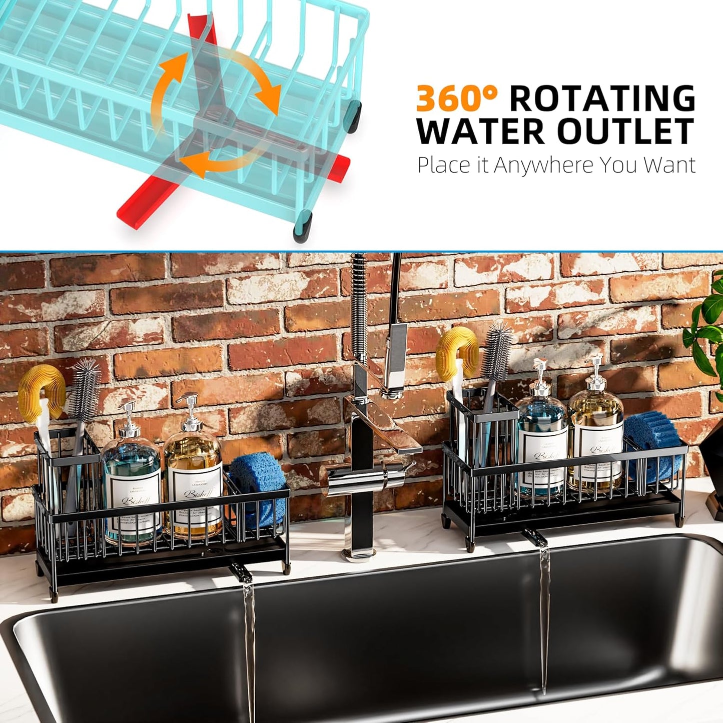 Extra Large Sponge Holder for Kitchen Sink Organizer Caddy, Dish Brush Scrubber Holder,Stainless Steel Sink Box Utensil Holder,Soap Dispenser Set Tray Counter Accessories & Storage Rack