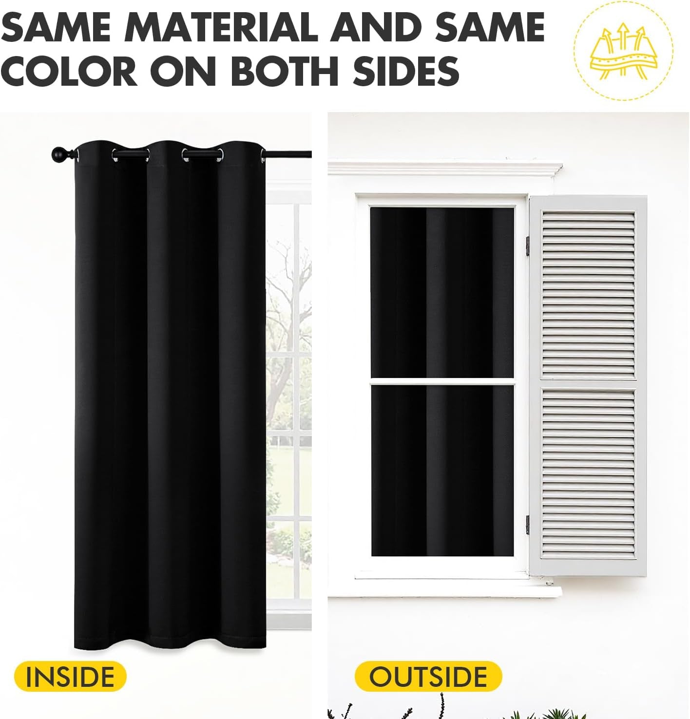 Black Blackout Curtains for Bedroom Living Room 63 Inches Long 2 Panels, Thermal Insulated Room Darkening Drapes Solid Grommet Top Noise Reduction Light Blocking Halloween Window Treatments