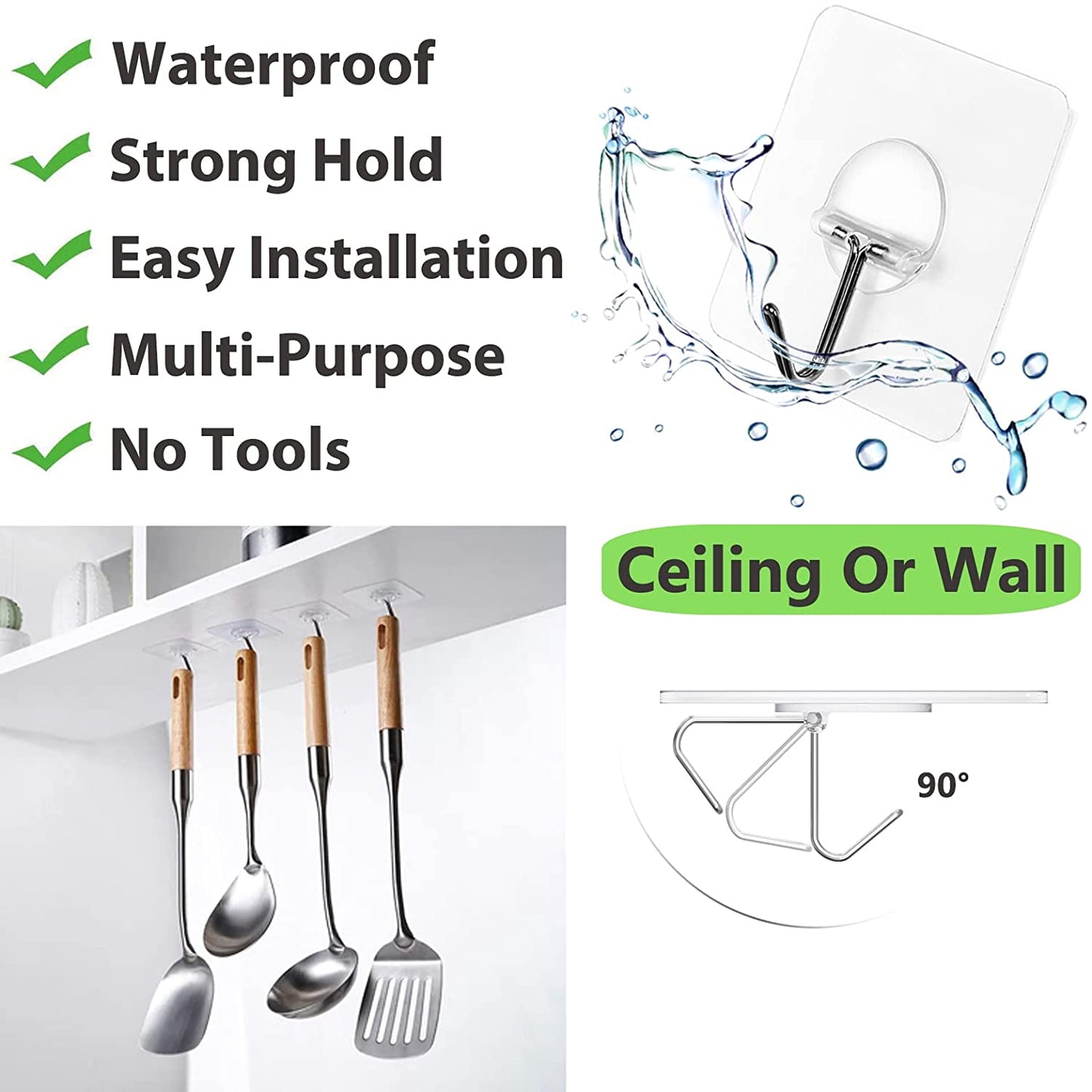 Adhesive Hooks for Hanging Heavy Duty Wall Hooks Self Adhesive Towel Coat Hooks Waterproof Transparent Hook for Bathroom Shower Kitchen Keys Door Outdoor Home Improvement Utility Hook 12 Pack