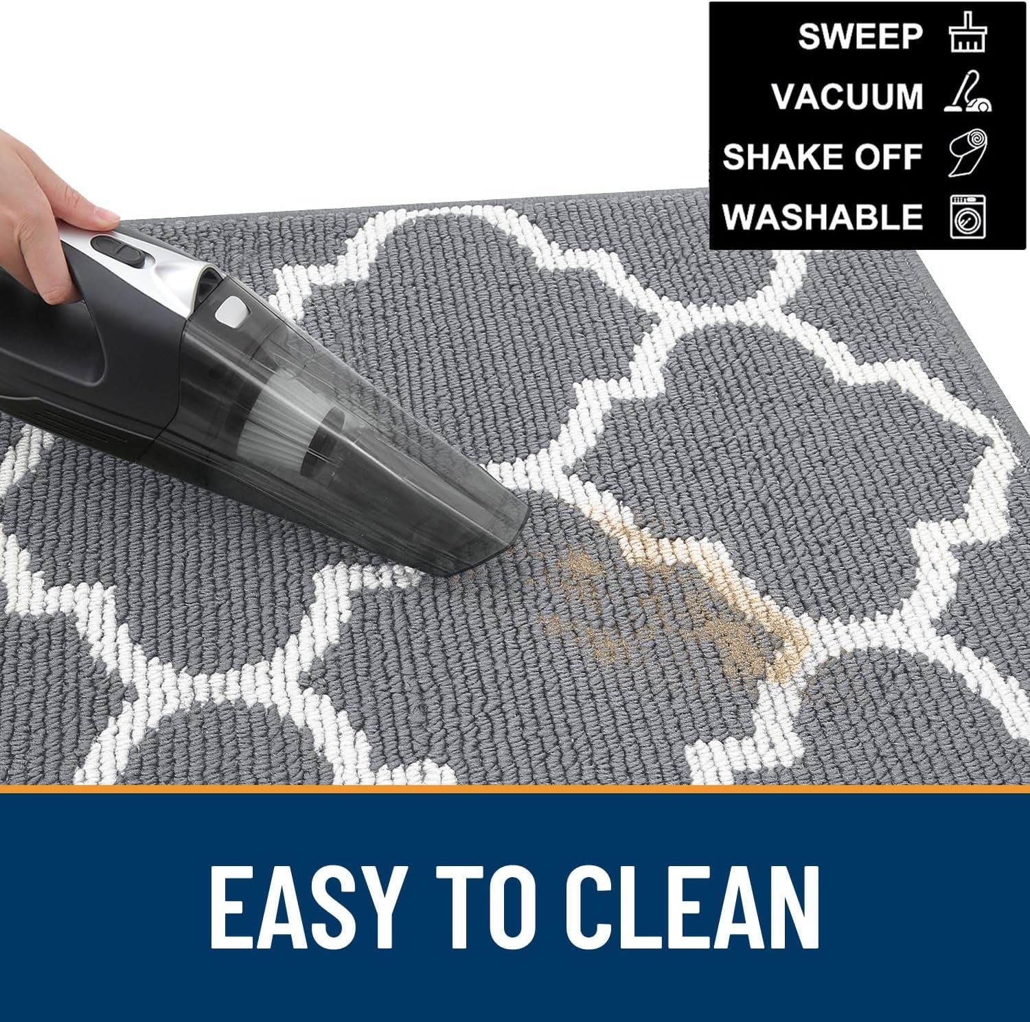 Indoor Door Mat, 30X17, Non-Slip Absorbent Resist Dirt Entrance Mat, Washable Low-Profile inside Floor Doormats for Entryway, Grey