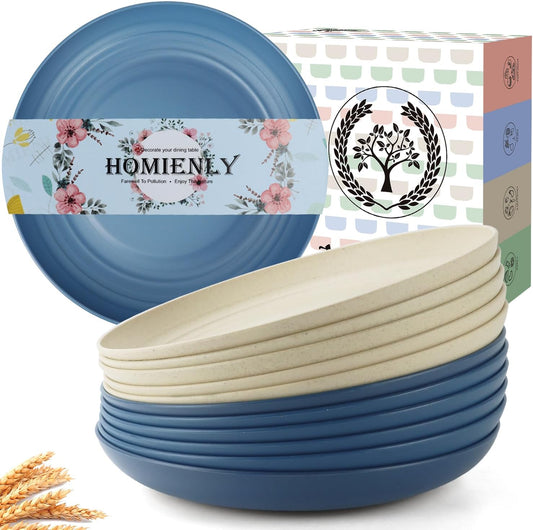 12-Piece Eco-Friendly Wheat Straw Deep Dinner Set - Unbreakable, Microwave and Dishwasher Safe Plates for Kids (Multi-Color, 10 Inch)