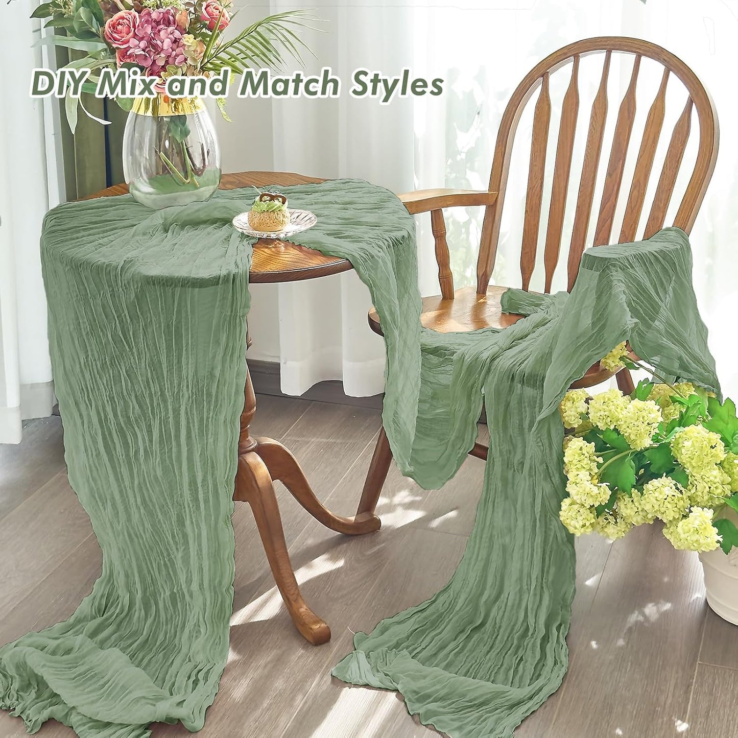 1 Pcs Cheesecloth Table Runner - 10Ft Sage Green Boho Gauze Cheese Cloth Table Runners for Baby Shower Decoration Wedding Party Summer Garden Farmhouse