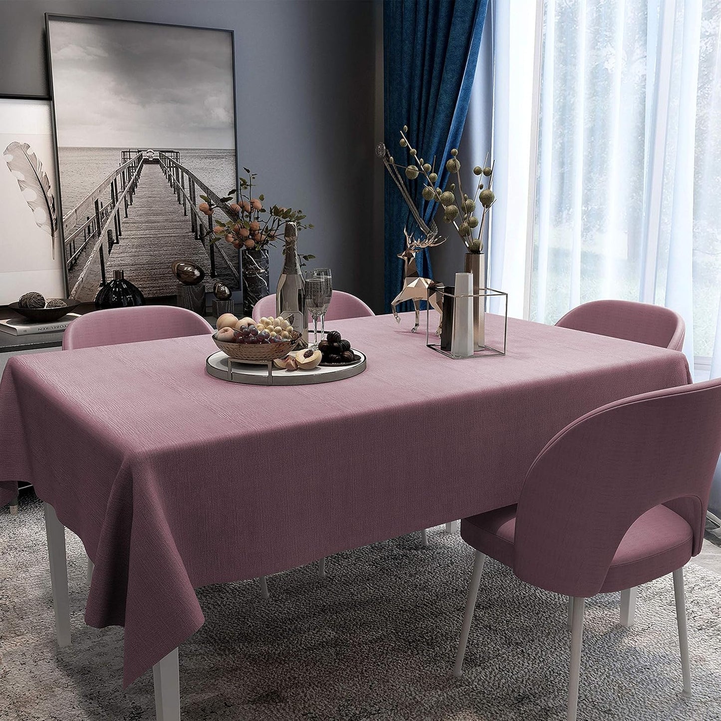 Vinyl Tablecloth for Picnic Camping Outdoor, 100% Waterproof Oil-Proof Spill-Proof PVC Table Cloth, Wipeable Thick Square Tablecloth Cover (54 X 54 Inch, Sea Pink)