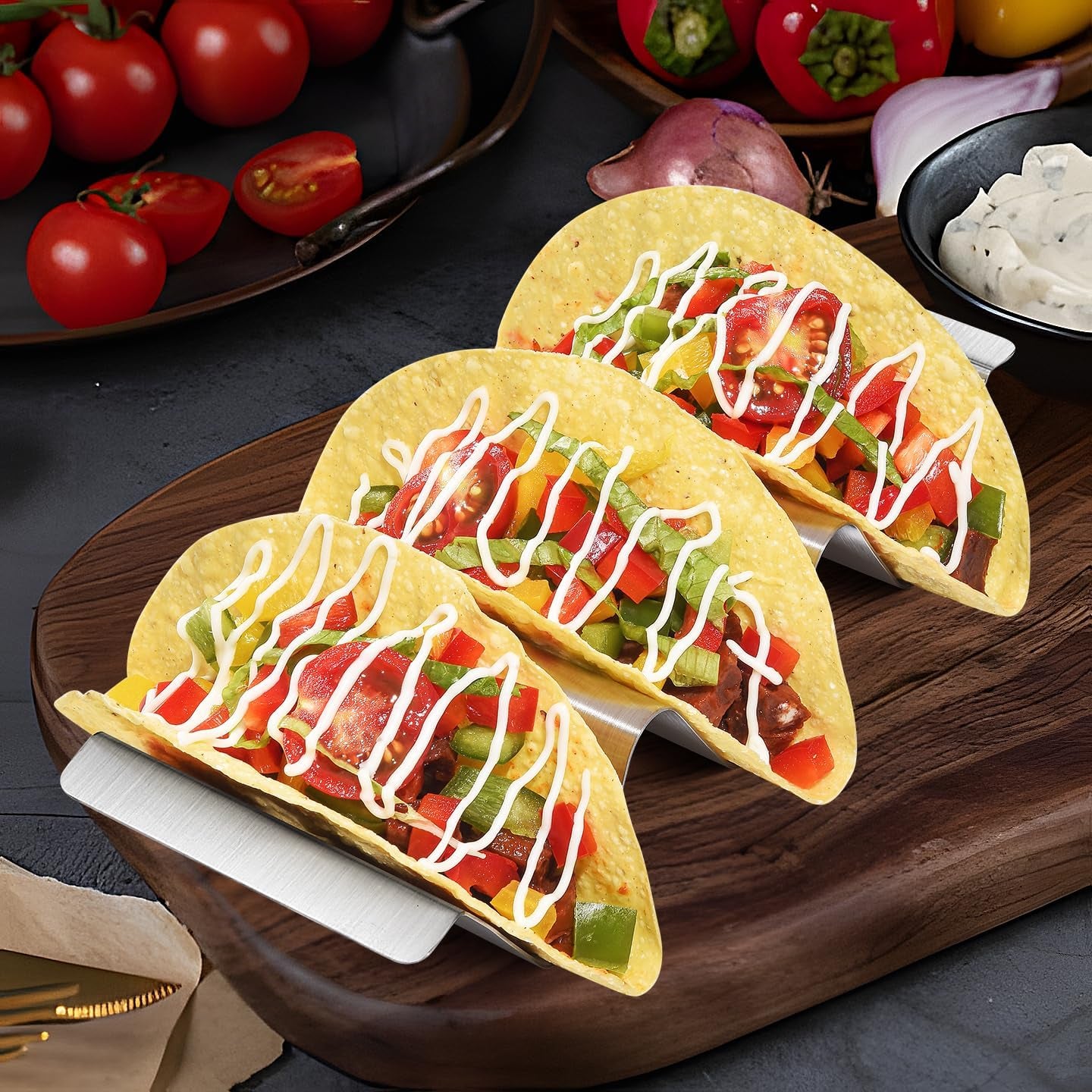 Mini Taco Holders Set of 6 Stainless Steel Taco Holder for Kids Taco Night - Premium Easy to Use and Clean Taco Stand for 3 Soft Hard Shell Tacos - Perforated with Bear Paw