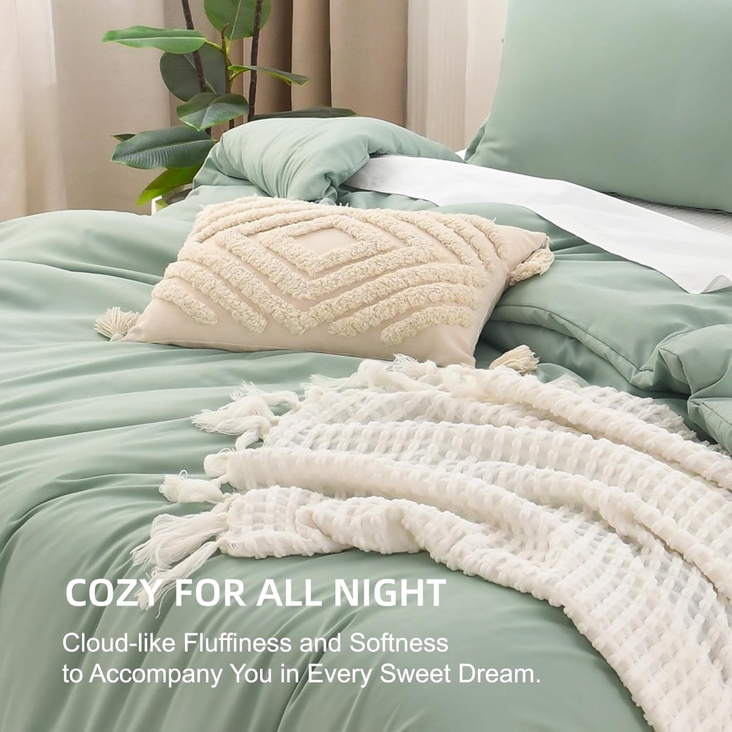 King Size Comforter Set Sage Green, 3 Pieces Lightweight Solid Comforter King Size, All Season Fluffy down Alternative Comforter Bed Set Quilt Blanket