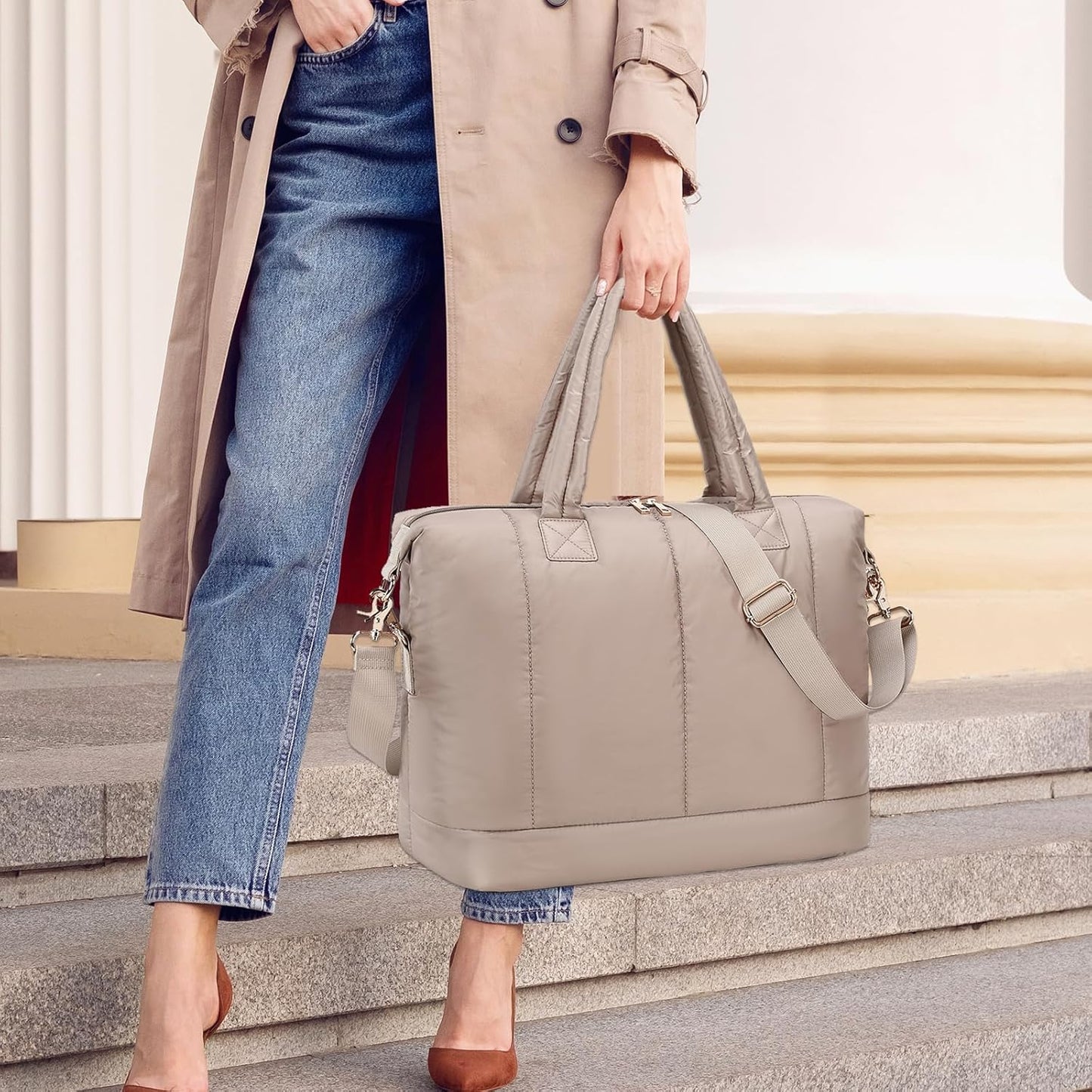 Weekender Bags for Women Puffer Tote Bag with Zipper Carry on Airport Bag Winter Shoulder Bags for Travel Work