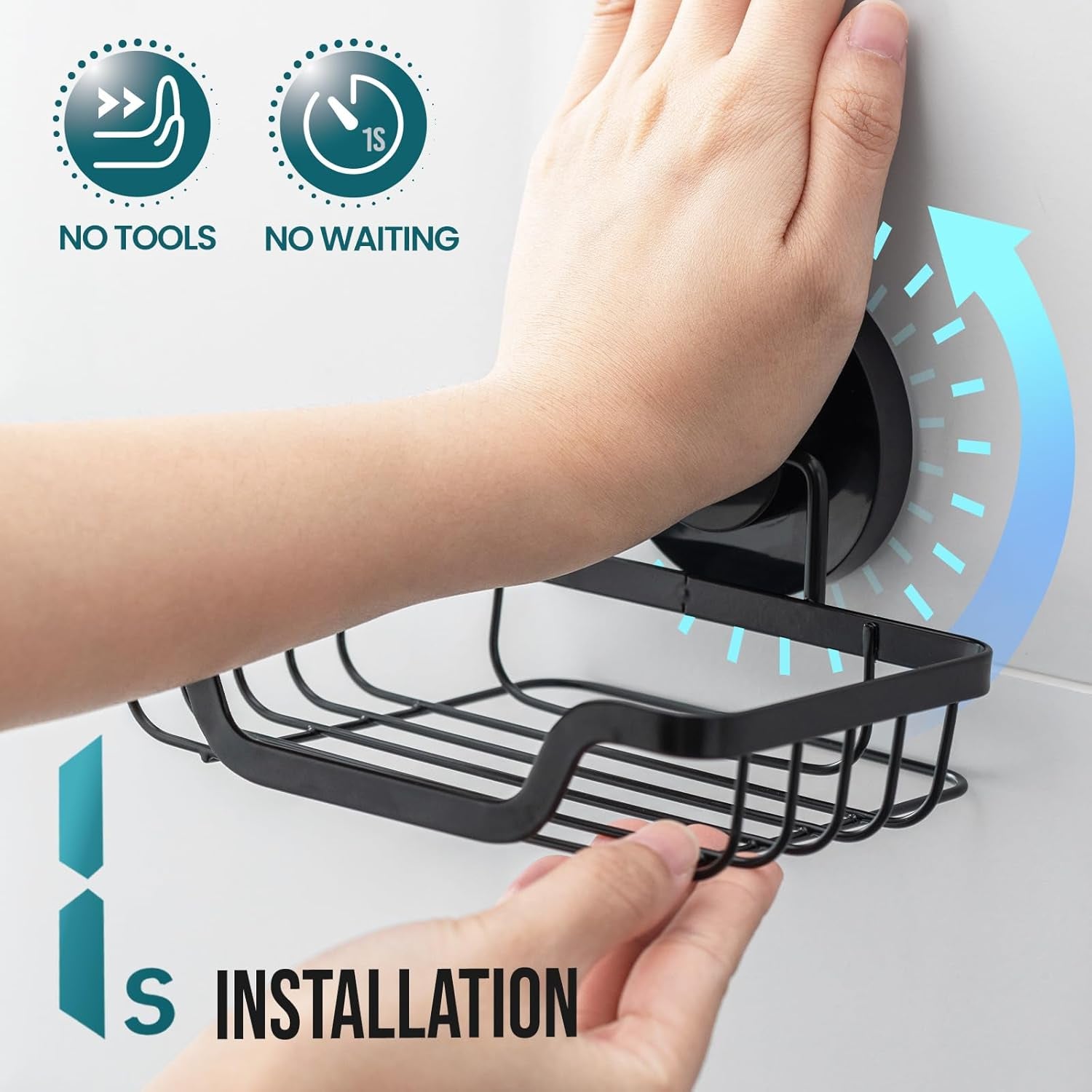 Soap Holder Bar Dish Suction Cup, Bar Shampoo Rack for Shower Wall, Draining Soap Saver Tray for Bathroom, Rustproof Stainless Steel Sponge Holder for Tub, Kitchen, Drill-Free, Black