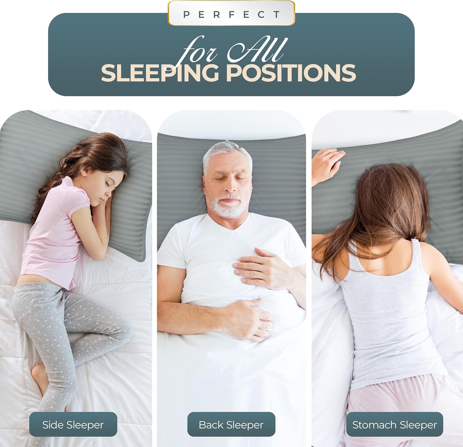 Bed Pillows for Sleeping Queen Size (Light Grey), Set of 2, Cooling Hotel Quality, for Back, Stomach or Side Sleepers