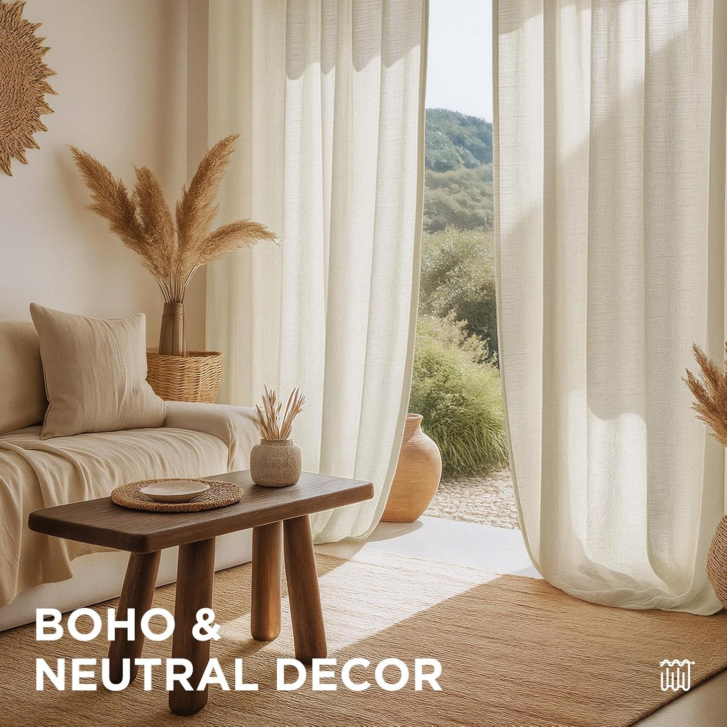 Linen Curtains 96-Inch Length, 2-Panel Set, Light Filtering Drapes for Living Room and Bedroom, 52-Inch Width with Rod Pocket and Back Tab (Ivory on Linen)