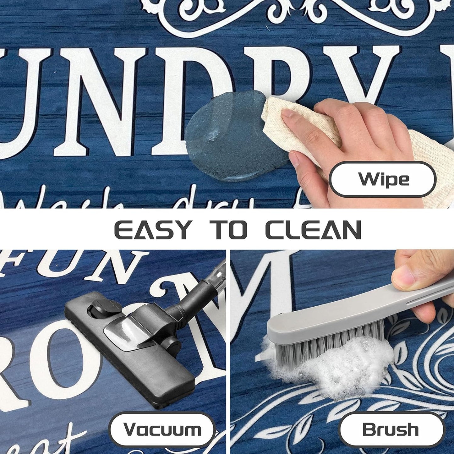 Laundry Room Rug Runner 20"X48" Non Slip Waterproof Laundry Mats for Laundry Room Decor Washable Floor Farmhouse Laundry Rug for Mudroom, Washroom, Bathroom, Navy Blue