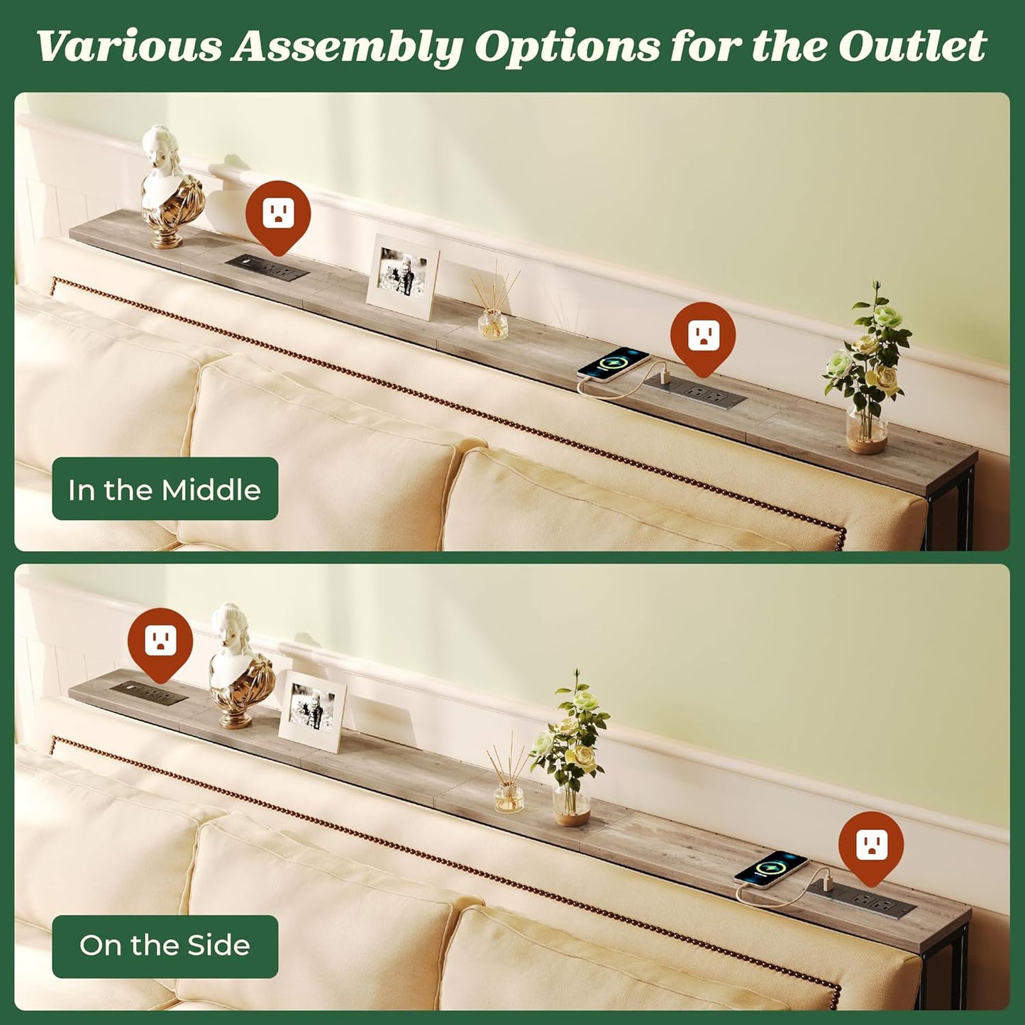 78.8-Inch Narrow Console Table Set of 2 with Charging Station, Oak Finish, Ideal for Living Room and Entryway