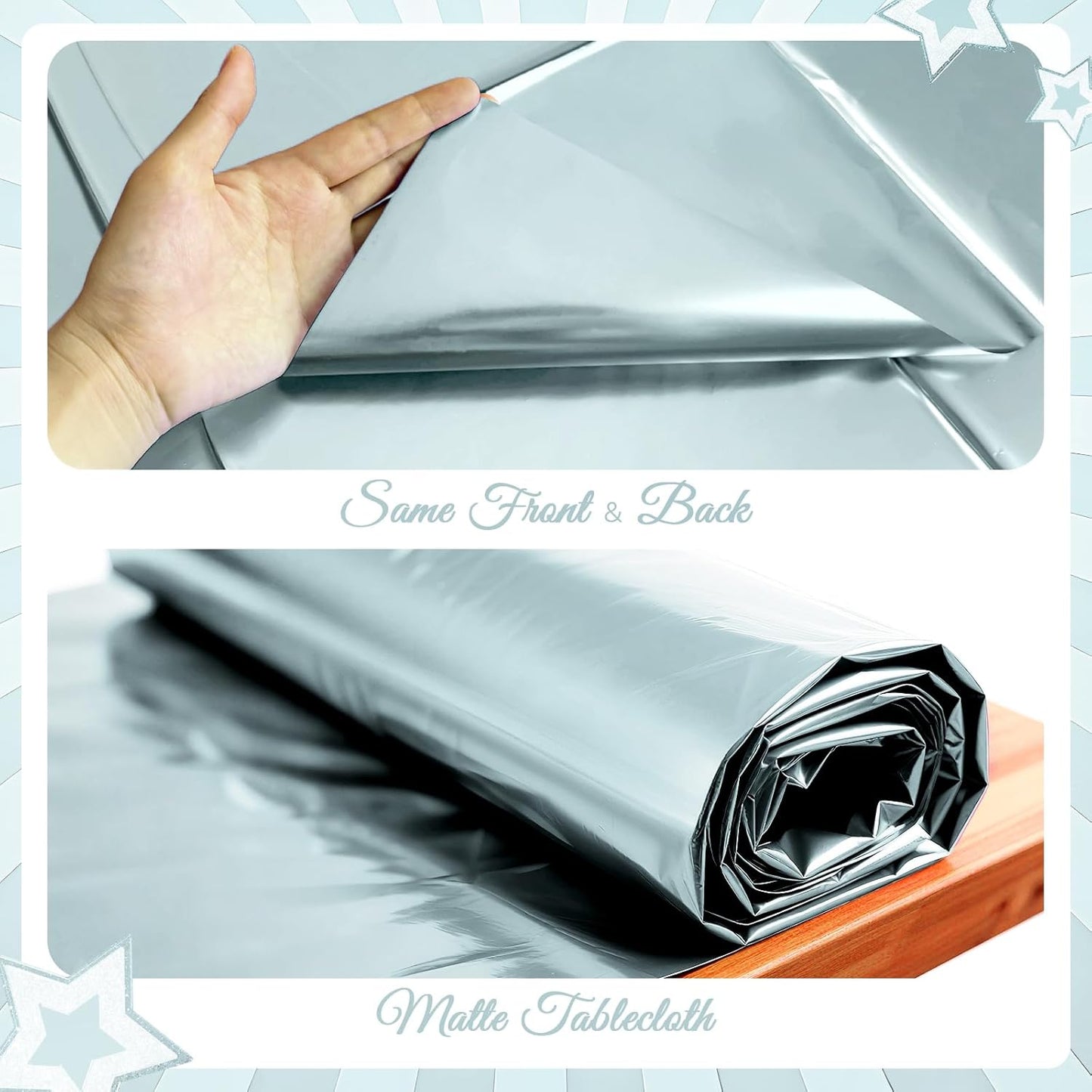 Light Blue Plastic Tablecloths - Metallic Matte Finish, 40" x 108", Ideal for Baby Showers, Christmas, Winter Birthdays, Weddings, and Graduation Celebrations (Set of 2)
