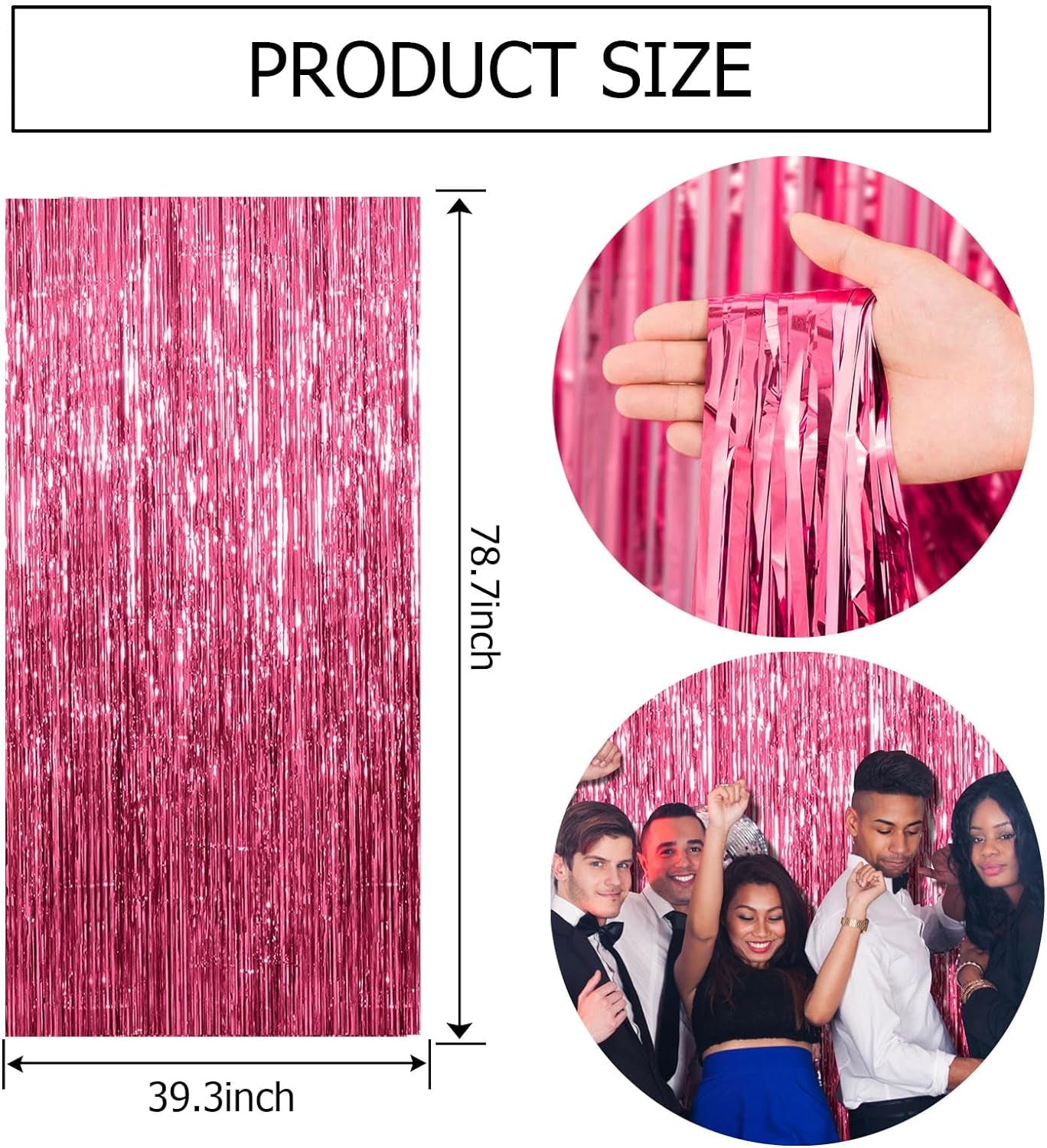 2 Pack Pink Backdrop Party Decorations Tinsel Curtain Party Backdrop Foil Fringe Birthday Decorations Photo Booth Streamer Backdrop Pink Theme Bachelorette Graduation Decor