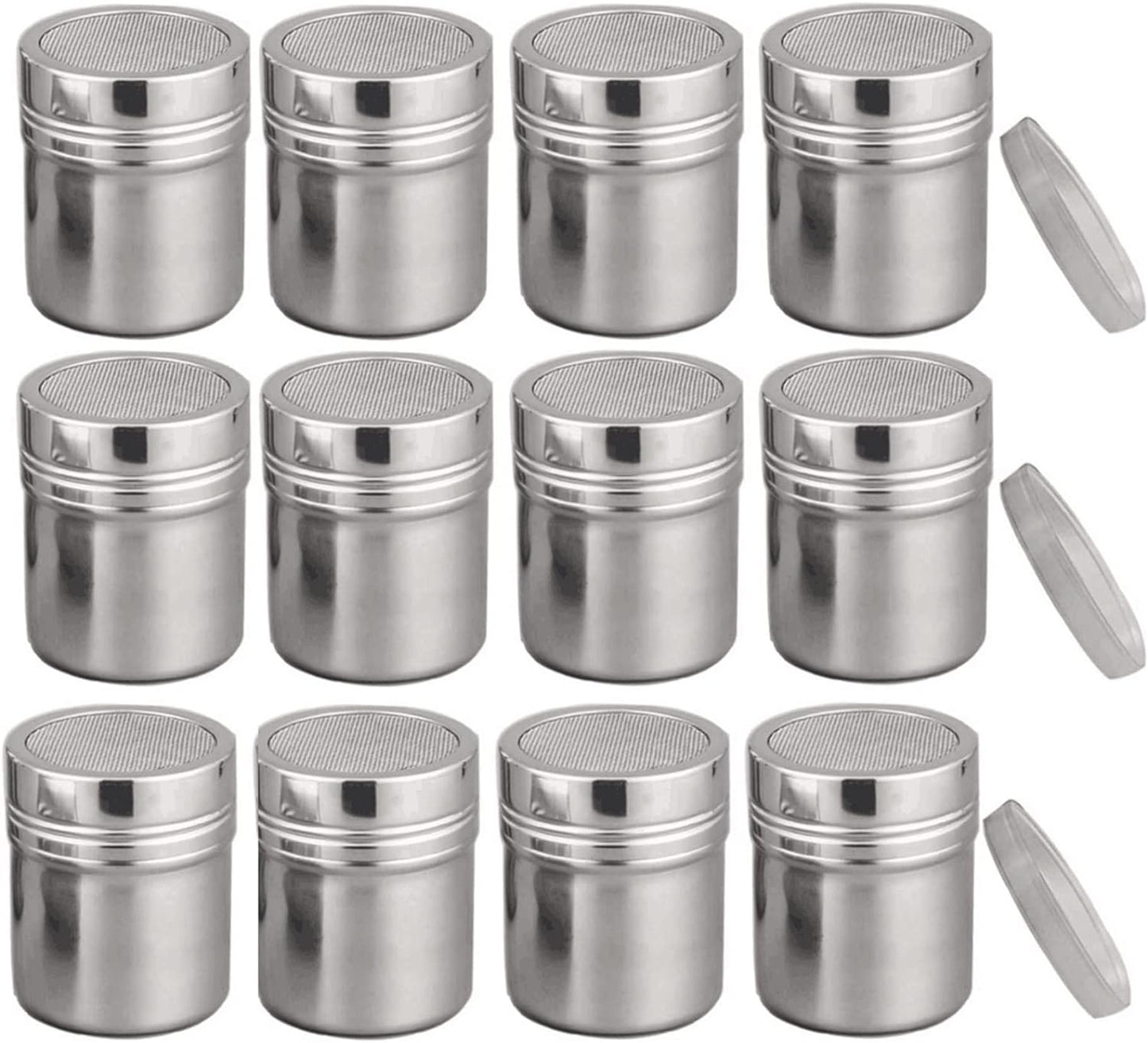 Powder Shaker with Lid,Stainless Steel Fine Mesh Shaker, for Sifter Cocoa,Cinnamon Powder,Icing Sugar,Chocolate Coffee (Small-12Pcs)