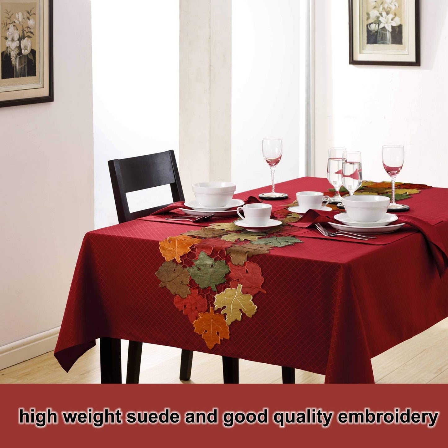 Fall Thanksgiving Table Runners, Fall Decorations for Home, 13Inch X 54Inch Embroidered Maple Leaves Table Runner for Harvest, Autumn Farmhouse Decorations for Home Settings, Machine Washable.