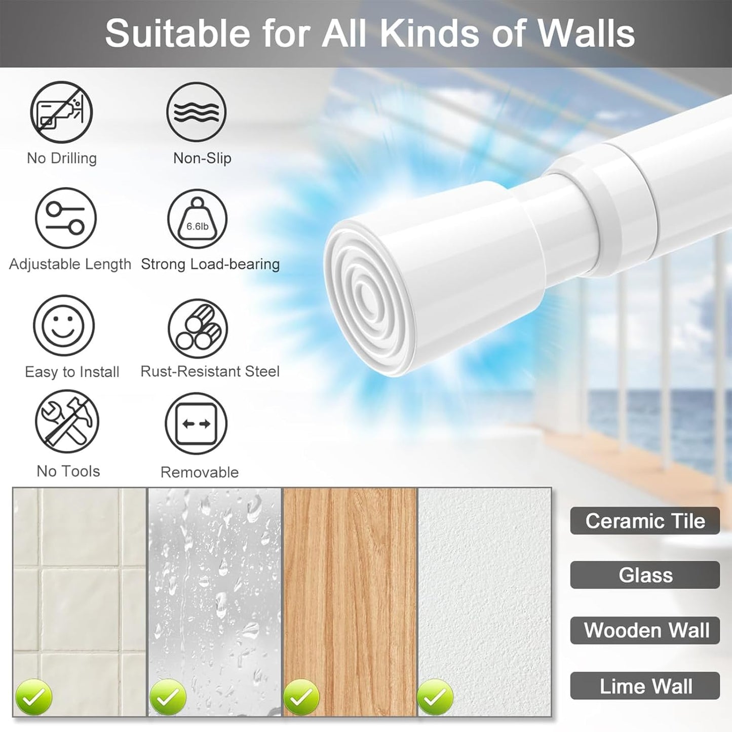 1Pcs Tension Curtain Rod Spring Tension Rod Short Curtian Rods No Drilling Expandable Spring Loaded Curtain Tension Rod Adjustable 26 to 39 Inch,Best Use Range 28 to 36 Inch,White