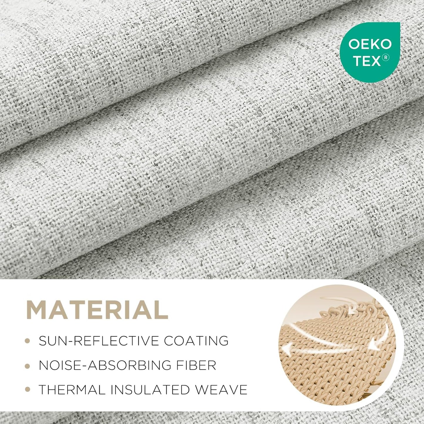 Premium 100% Blackout Curtains for Bedroom - Natural Linen, 52" W x 84" L, Thermal Insulated, Set of 2 White Light Blocking Drapes with Rod Pocket & Back Tabs, Ideal for Living Room Privacy
